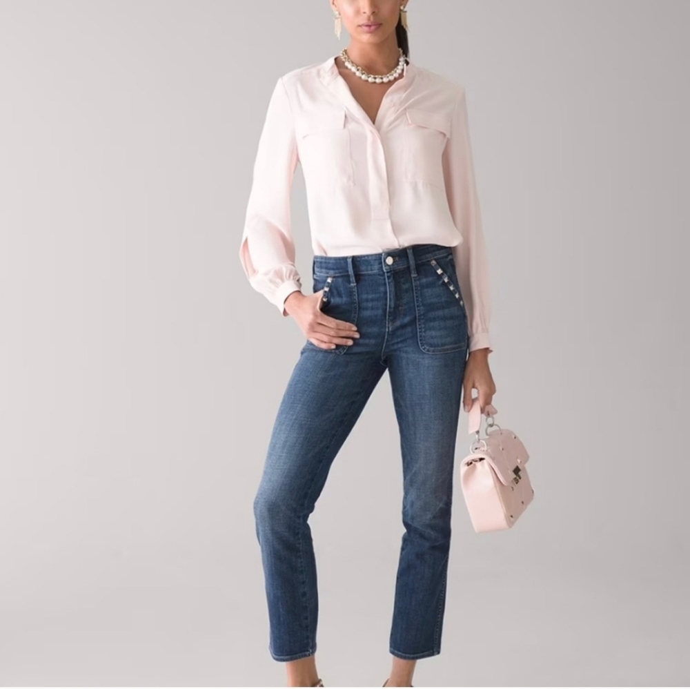 NWT WHBM High-Rise Everyday Soft Denim Studded Cropped Jeans, 10 - Picture 1 of 12